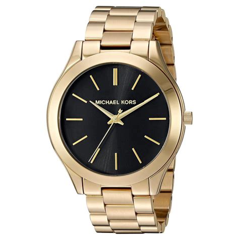 michael kors slim runway watch black and gold